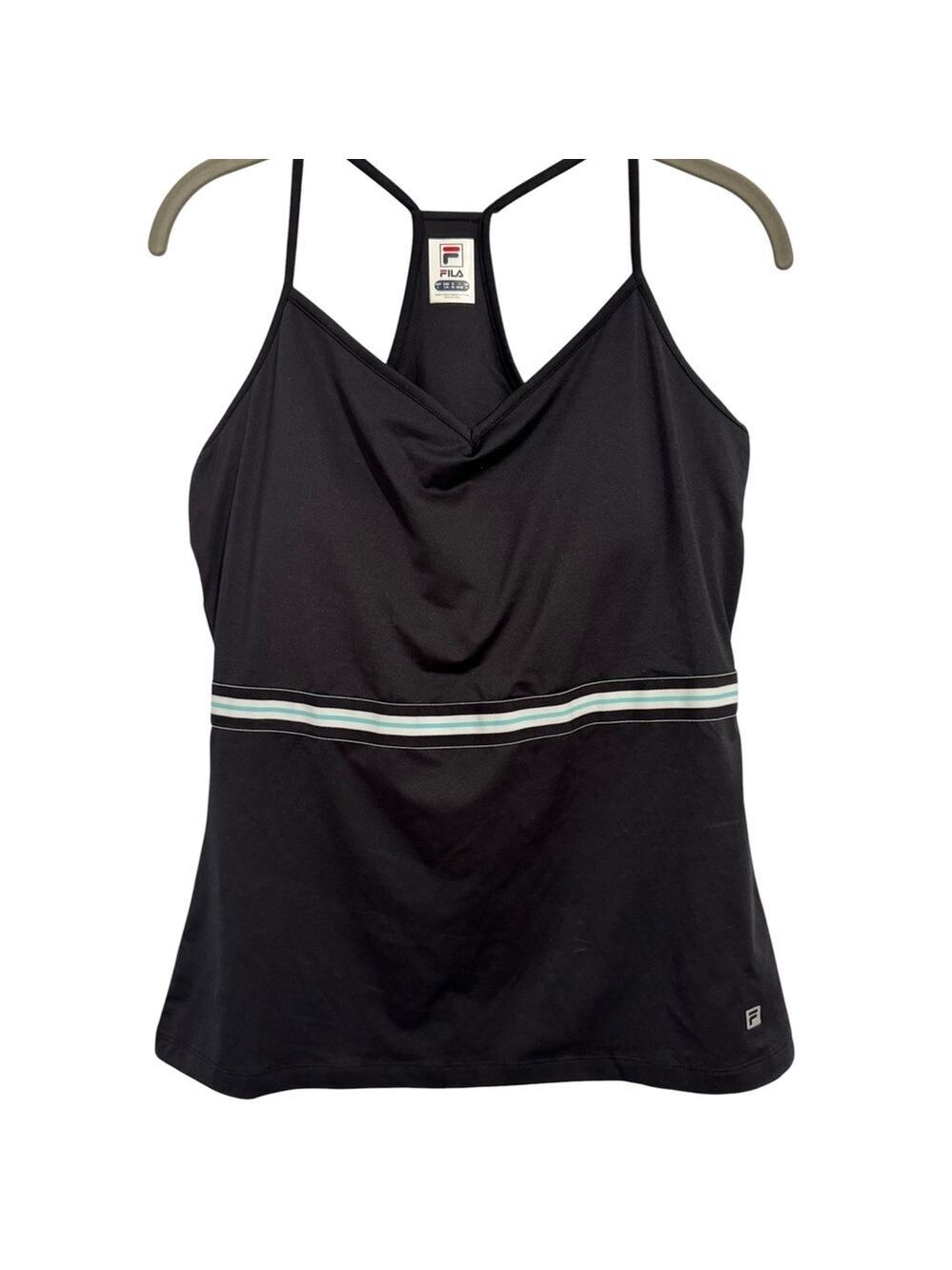 Fila Love Game Cami Tank Black Aqua Women's Sz L Swim Shelf Bra EXC